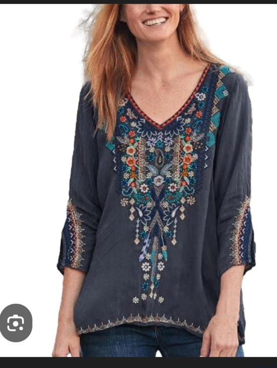 Johnny Was Tops - JOHNNY WAS Gray VNeck Embroidered Blouse 3/4 sleeve Size XSmall